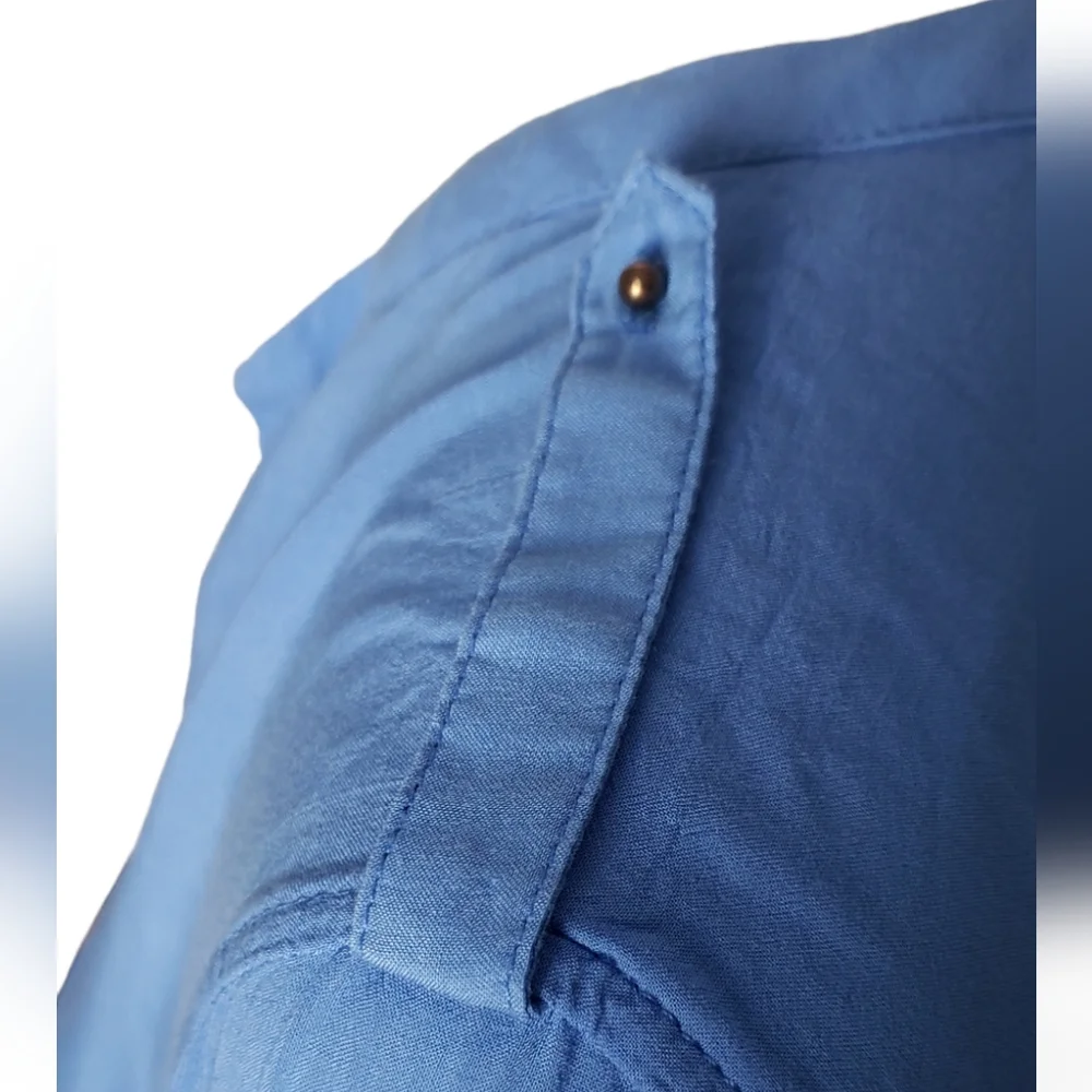 COPY - ⚪2/$20 Zara Henley Roll-Tab Sleeve Viscose Blouse Periwinkle Blue - Picture 5 of 9